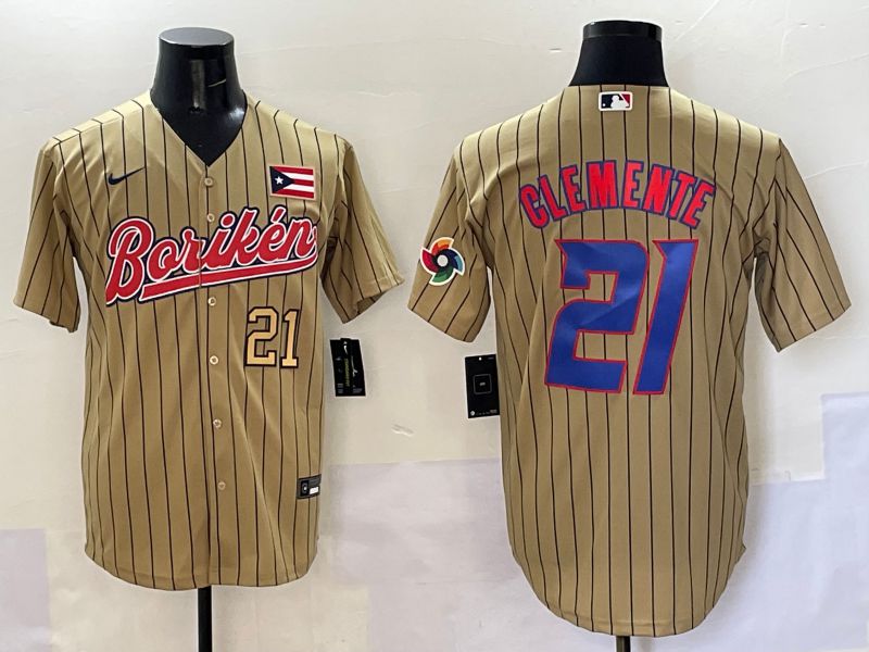 Men Puerto Rico #21 Clemente Brown Stripe Joint Name 2025 Nike MLB Jersey style 7->more jerseys->MLB Jersey